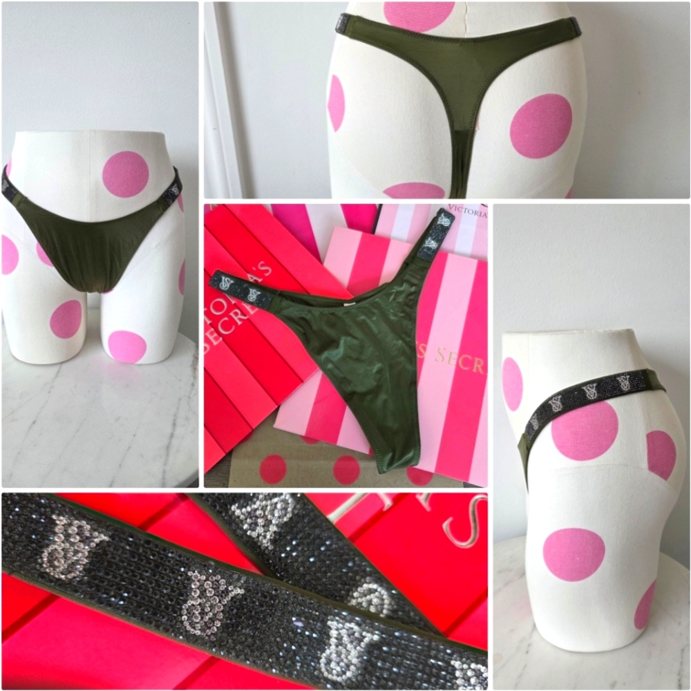 Victoria's Secret Very Sexy Shine Strap Brazilian Strappy Thong Panty NWT Green